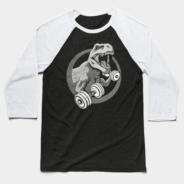 Big Guns - T-Rex Gym Muscles Baseball T-Shirt by GAz